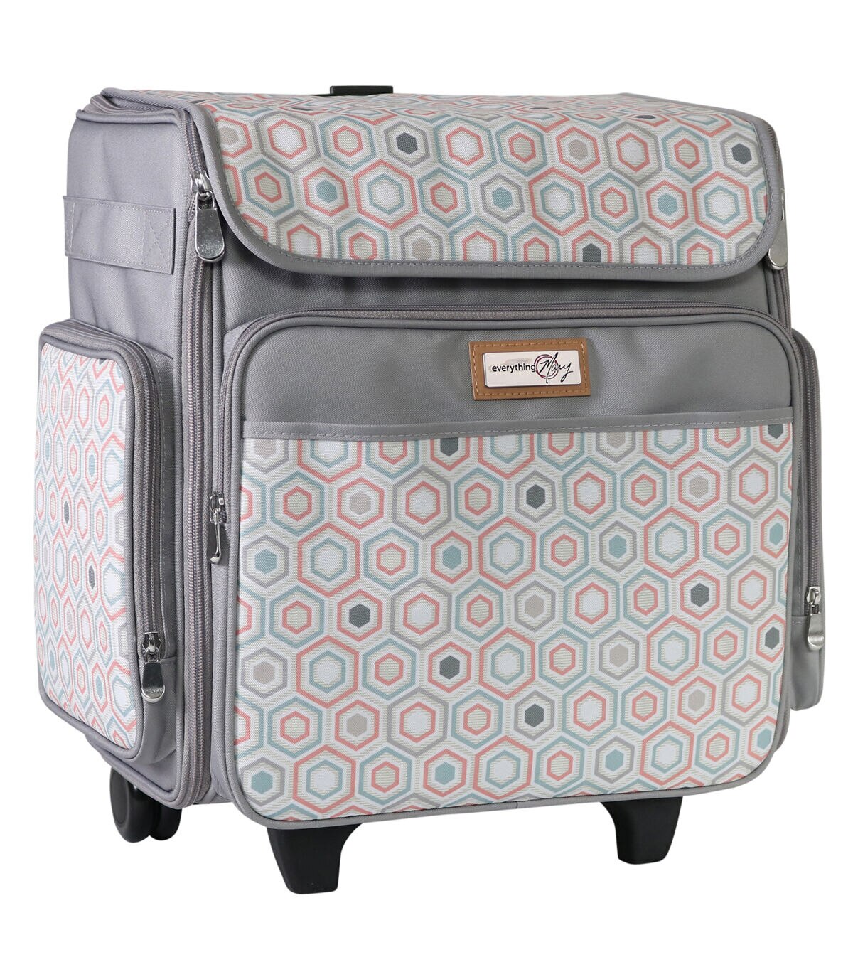 Everything Mary 15.5 Gray Hexagon Collapsible Rolling Craft Tote