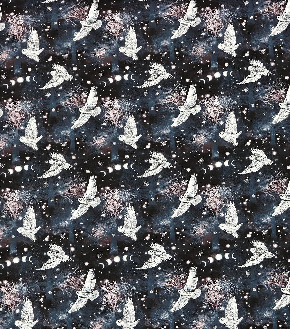 Winter Solstice Moon Phases & Owl Super Snuggle Christmas Flannel Fabric