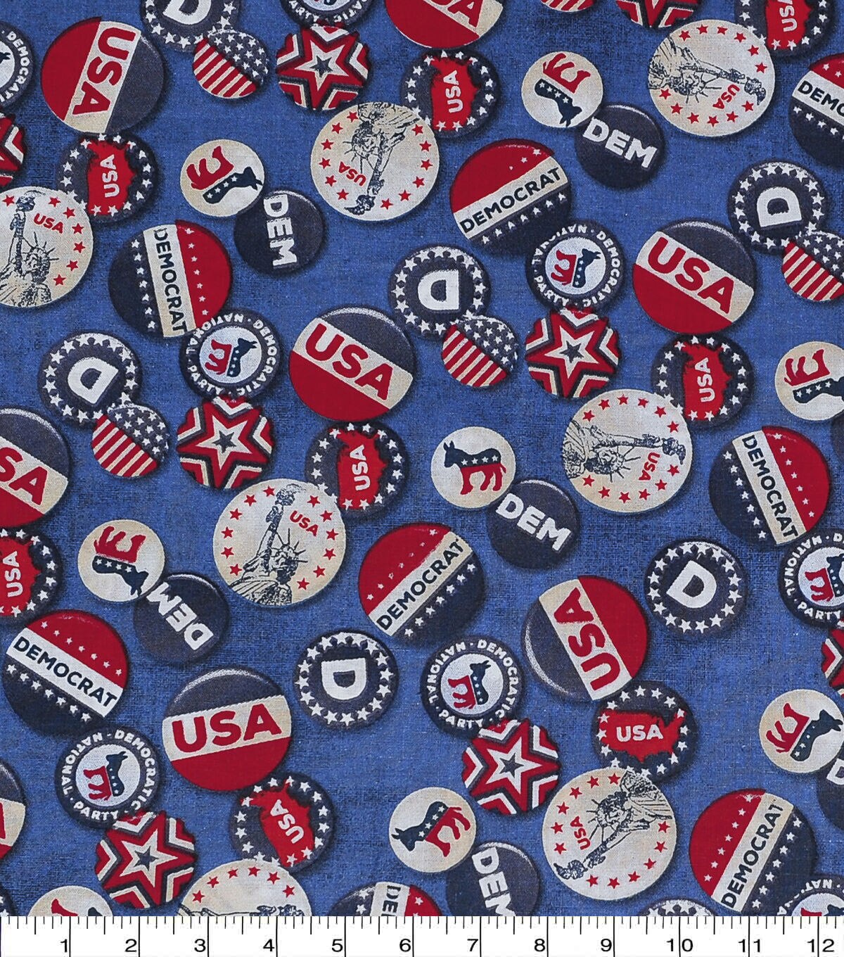 Democratic Buttons Patriotic Cotton Fabric