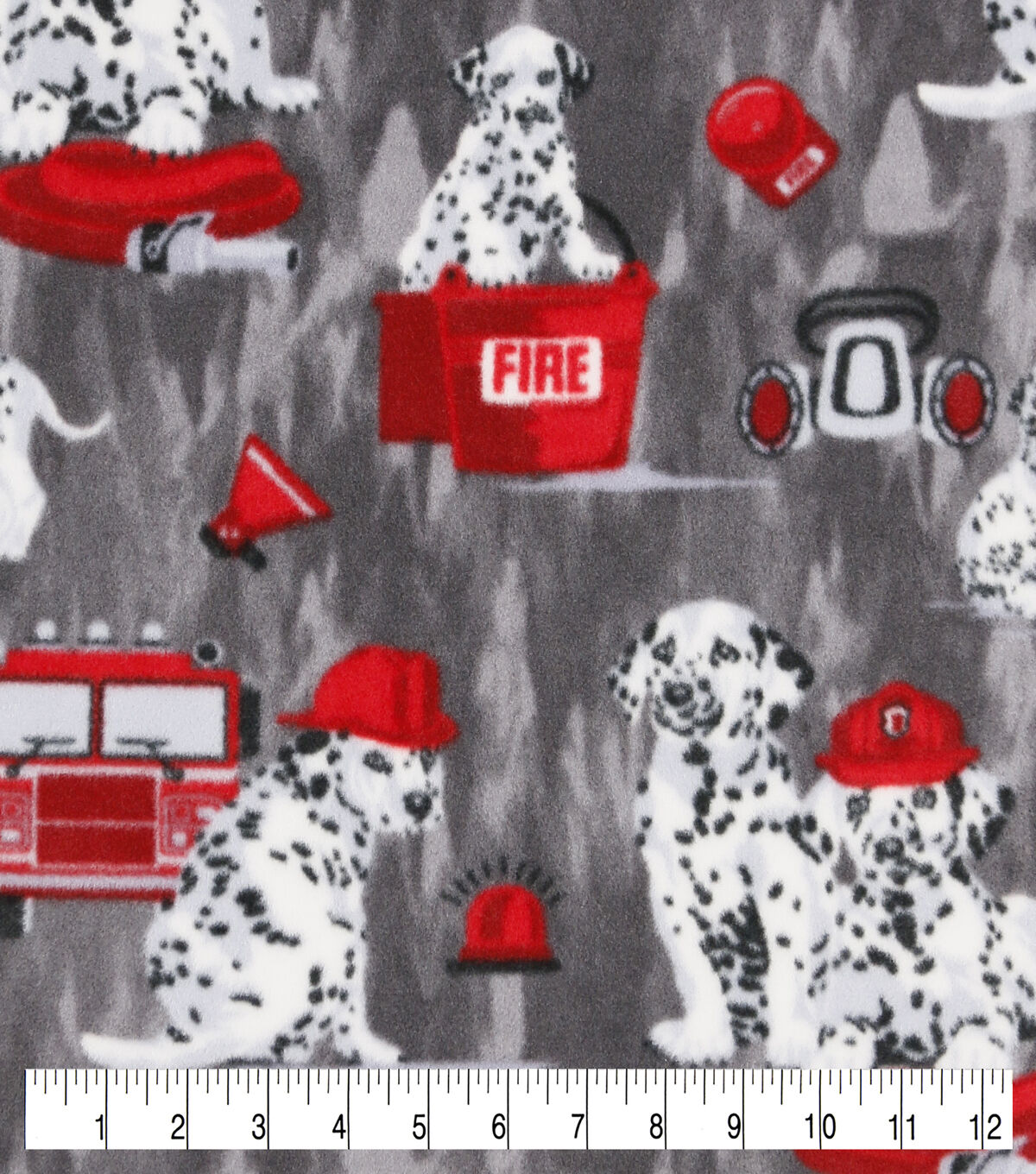 Fire Rescue Dalmatians on Gray Anti Pill Fleece Fabric
