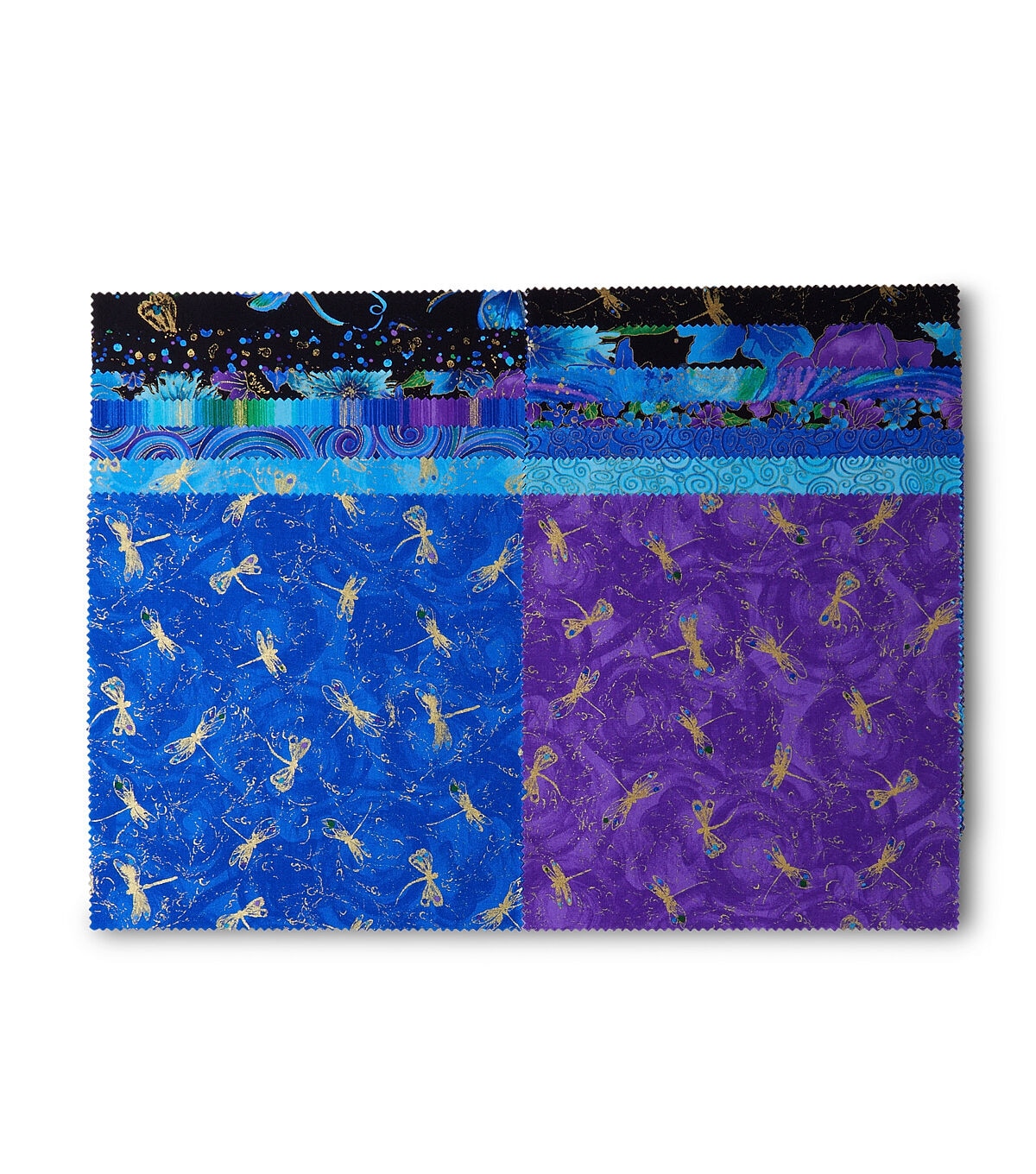 10 x 10 Hi Fashion Batik Dragonfly Metallic Cotton Fabric Squares 42pc