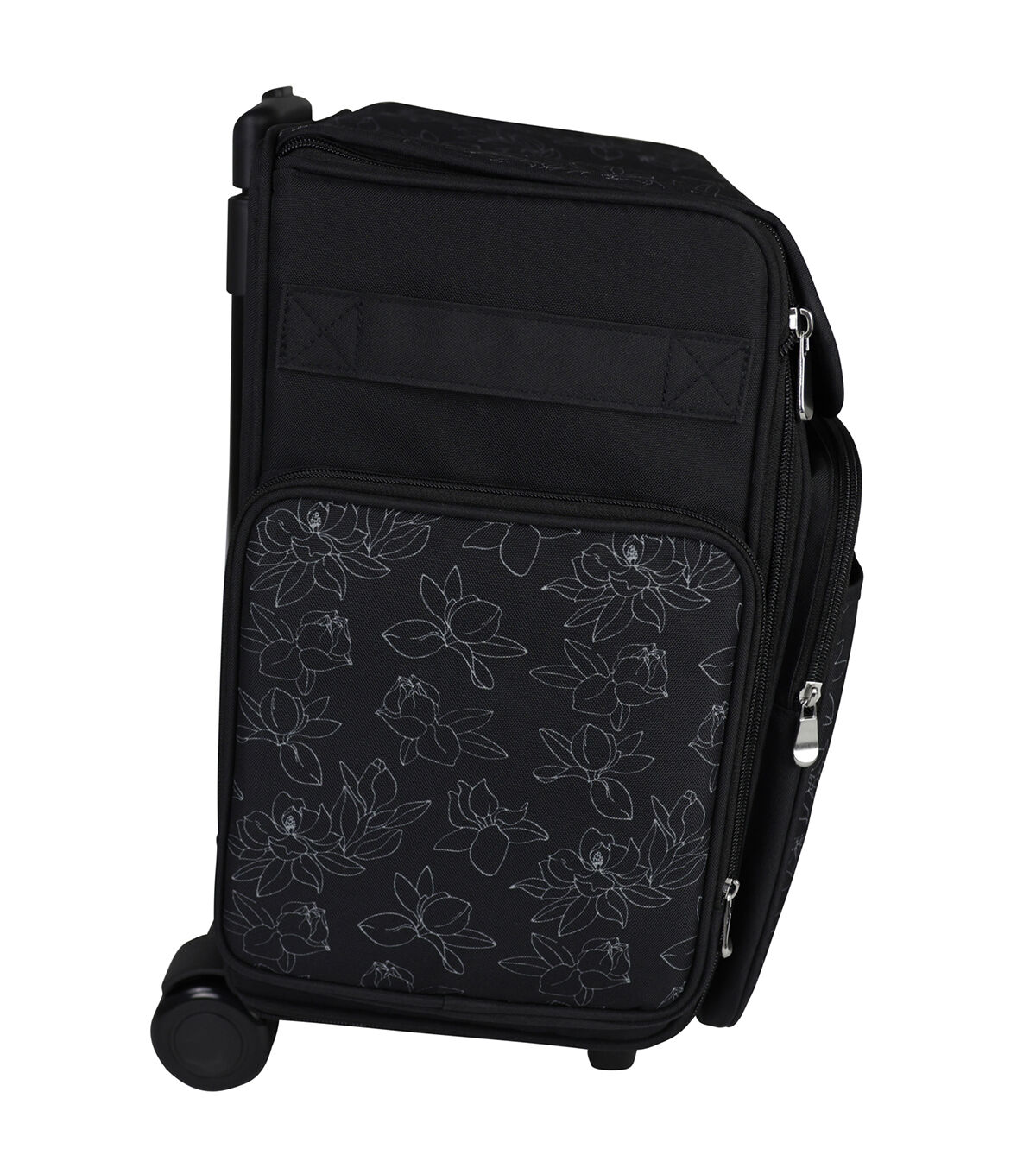 Everything Mary 19 White Floral on Black Collapsible Rolling Craft Bag