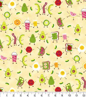 Fabric Traditions Happy Breakfast on Yellow Novelty Cotton Fabric