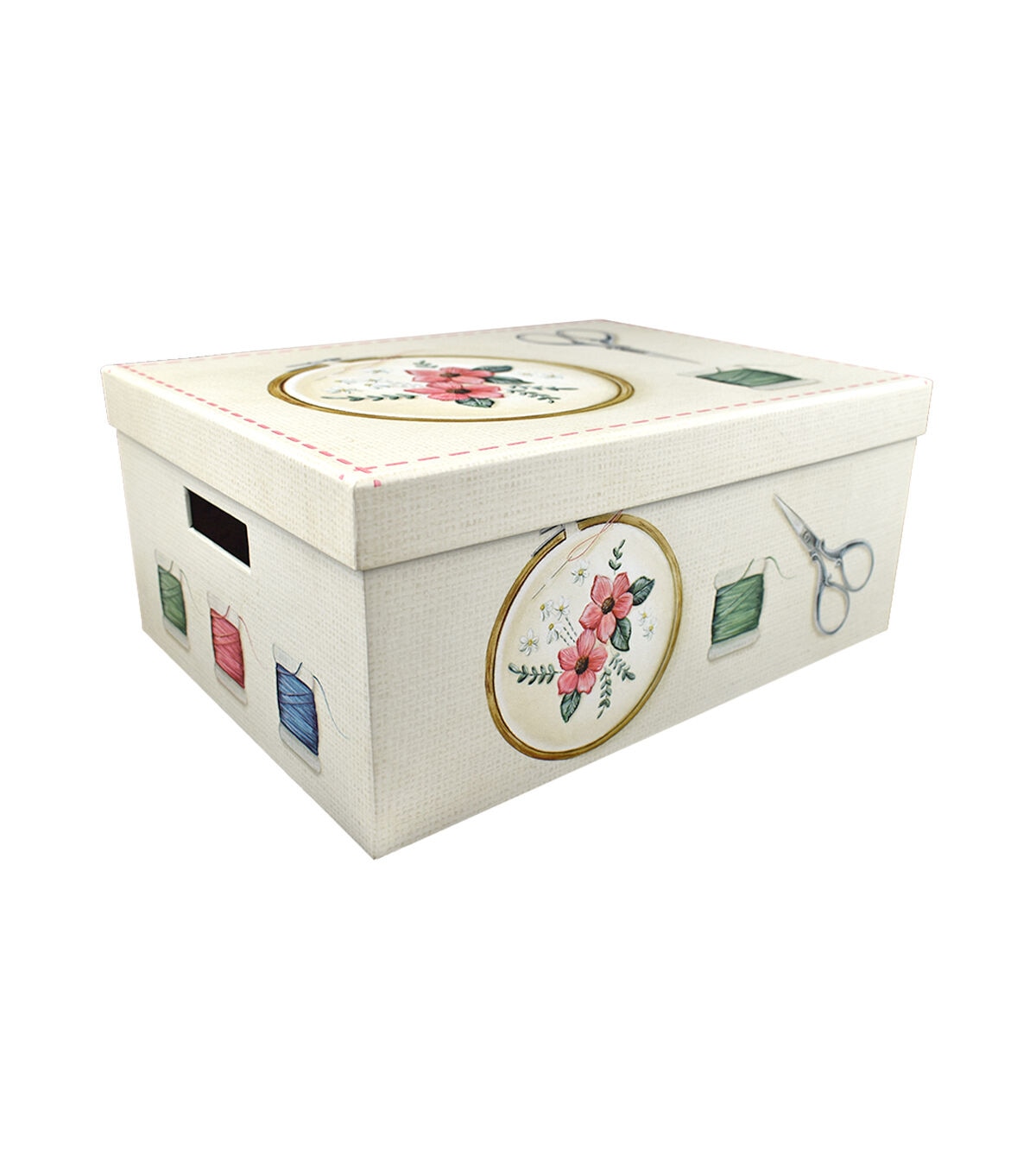 15 Sewing Notions Rectangle Box With Lid & Cutout Handles by Hudson 43