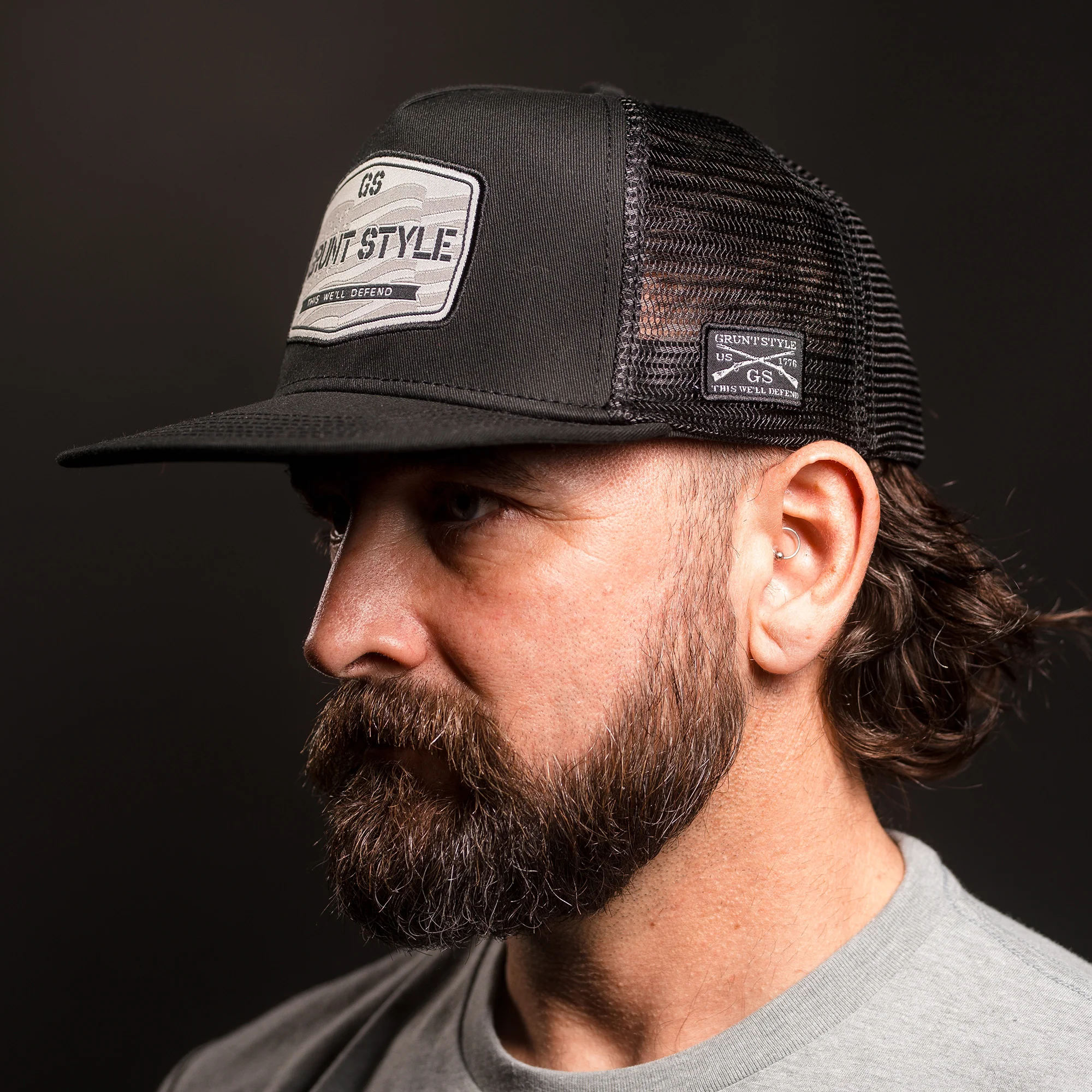 Old Glory Patch Flat Bill Hat - Black