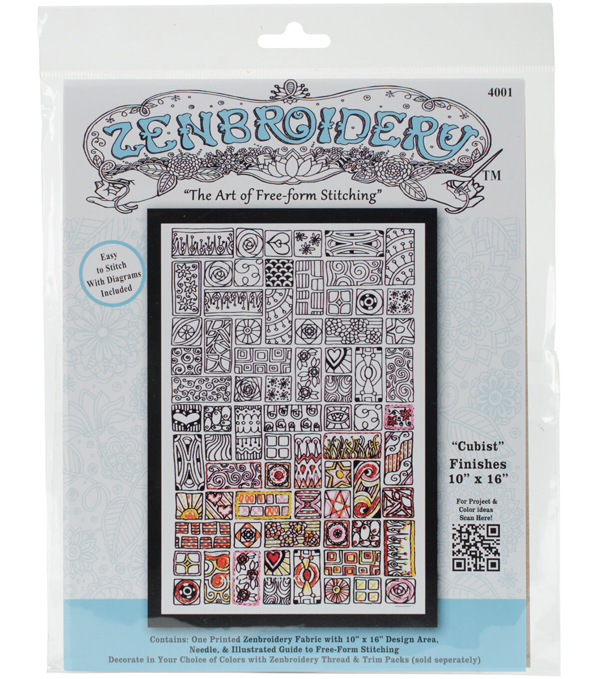 Design Works 10 x 16 Cubist Zenbroidery Stamped Embroidery Kit