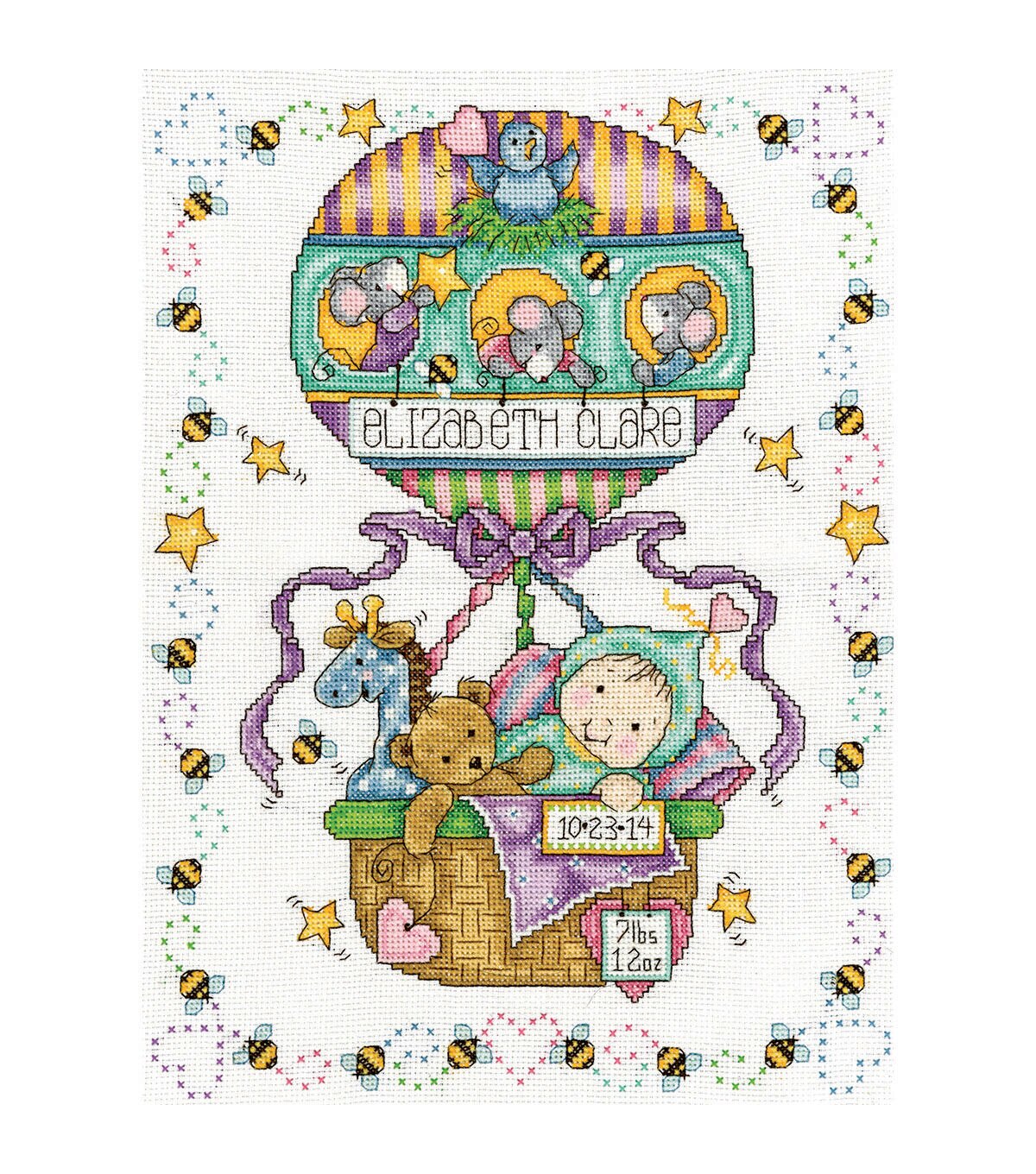 Tobin 11 x 14 Balloon Ride Birth Record Counted Cross Stitch Kit
