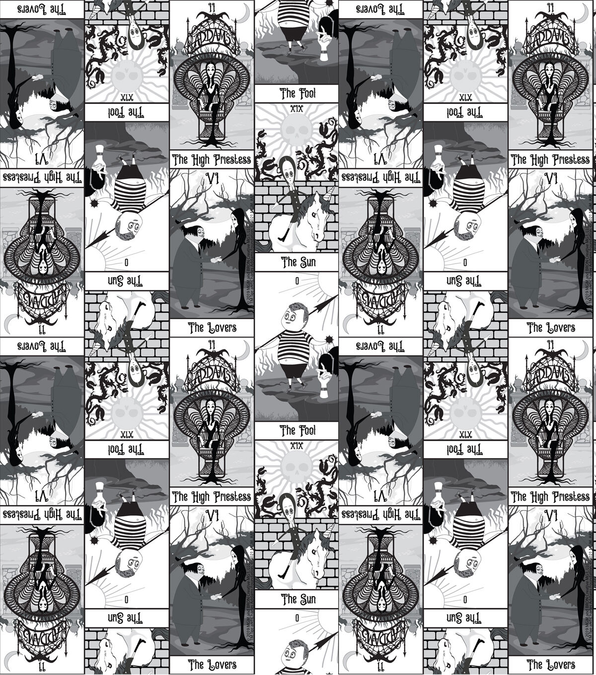 Addams Family Tarot Halloween Cotton Fabric