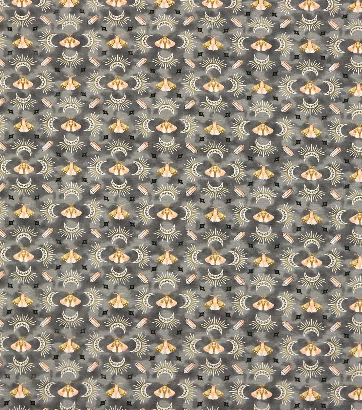 Moths & Crystals On Grey Super Snuggle Flannel Fabric