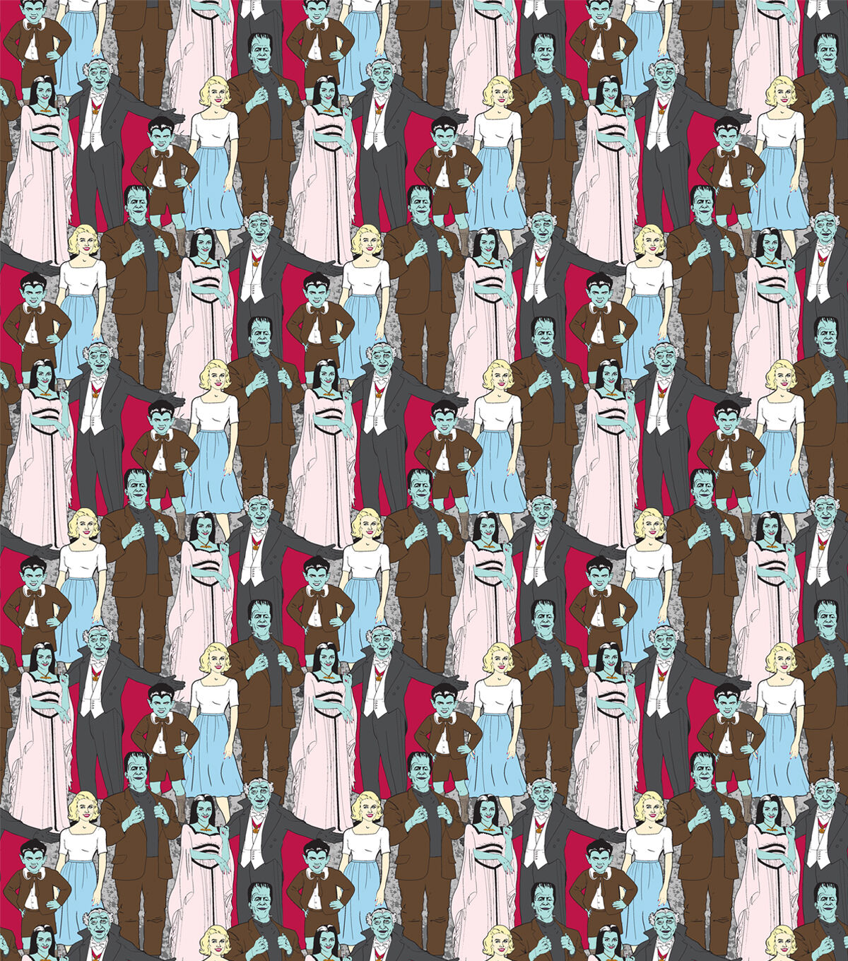 Munsters Cast Packed Halloween Cotton Fabric