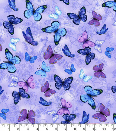 Hi Fashion Blue Purple Butterflies Premium Cotton Fabric