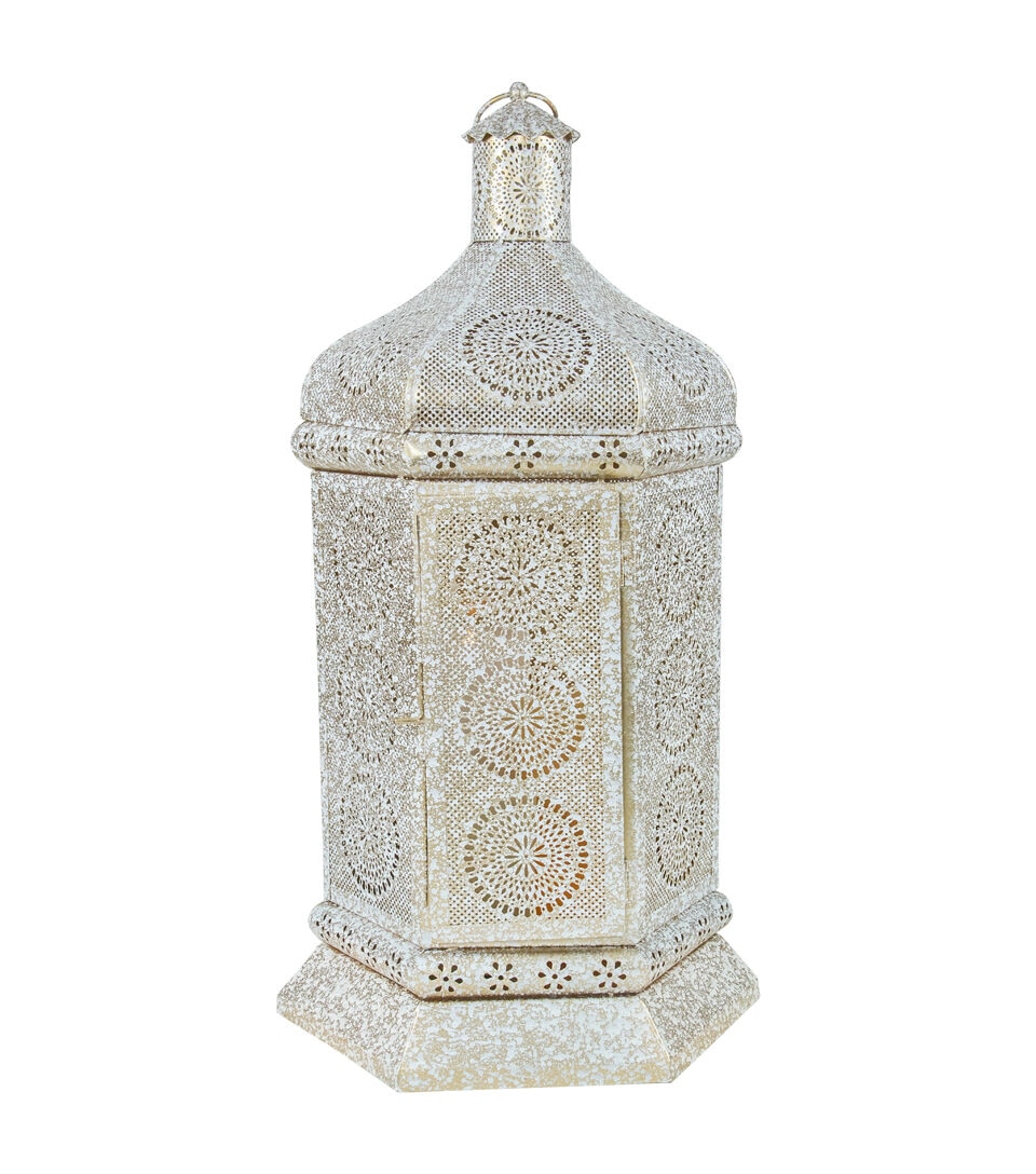 Northlight 21.5 White Gold Moroccan Pillar Candle Lantern