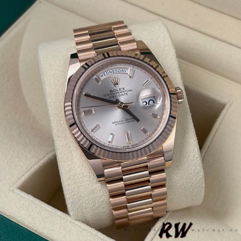 Rolex Day-Date 228235 Sundust Index Dial Fluted Bezel 40mm Mens Replica Watch