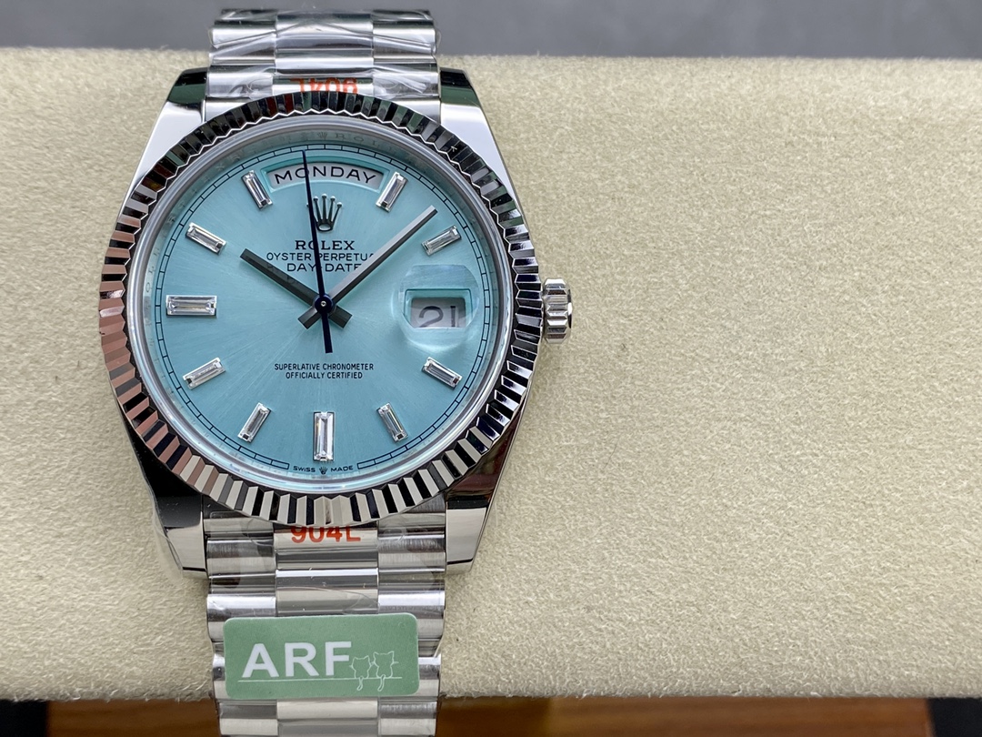 Rolex Day Date 40mm Platinum 228236 Ice Blue Baguette