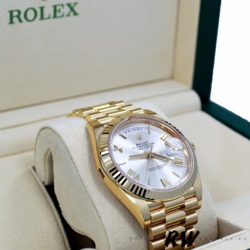 Rolex Day-Date 228238 Silver Roman Dial Fluted Bezel 40mm Mens Replica Watch