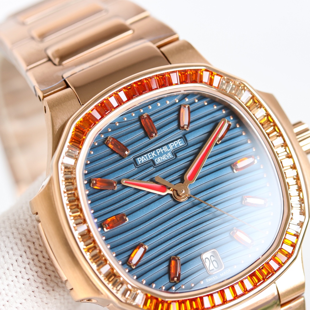 Patek Philippe Nautilus Ladies Rose Gold Blue Dial 7118 35.2mm