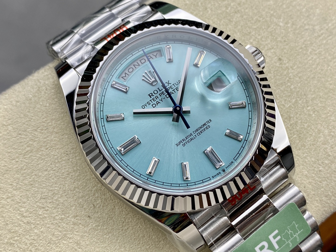 Rolex Day Date 40mm Platinum 228236 Ice Blue Baguette