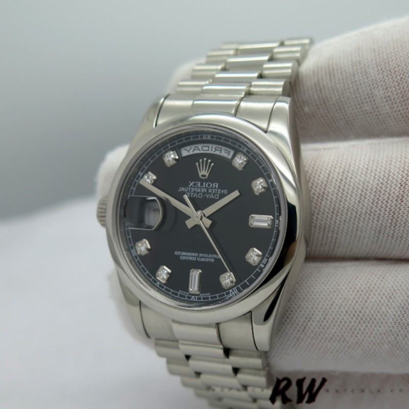 Rolex Day-Date 218206 Black Diamond Dial Platinum 41MM Mens Replica Watch
