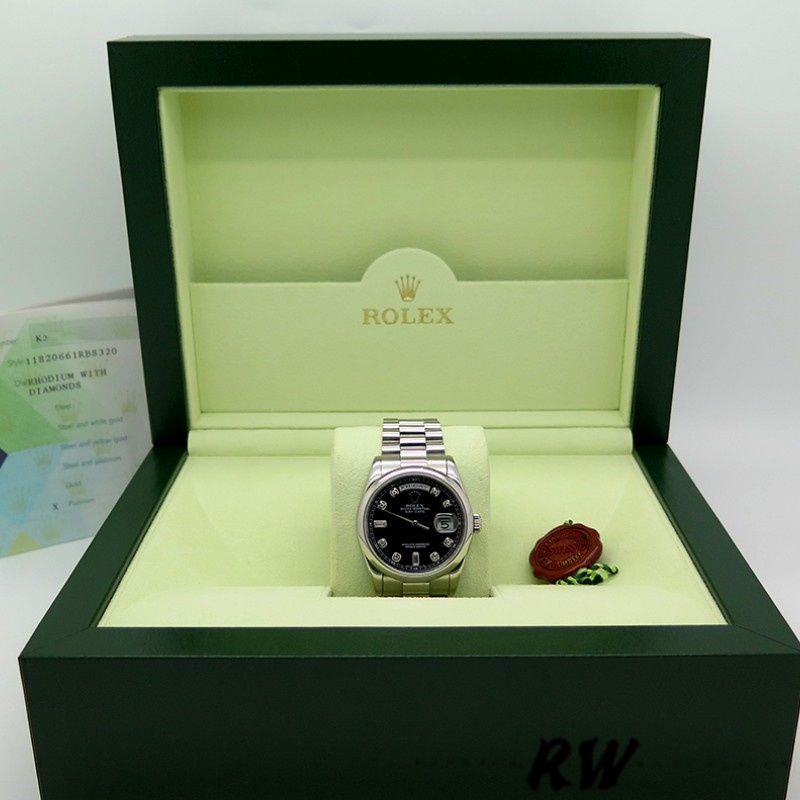 Rolex Day-Date 218206 Black Diamond Dial Platinum 41MM Mens Replica Watch
