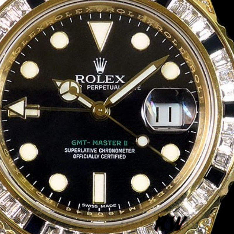 Rolex GMT-Master II 116758 Yellow Gold Black Dial Diamonds 40mm Mens Replica Watch