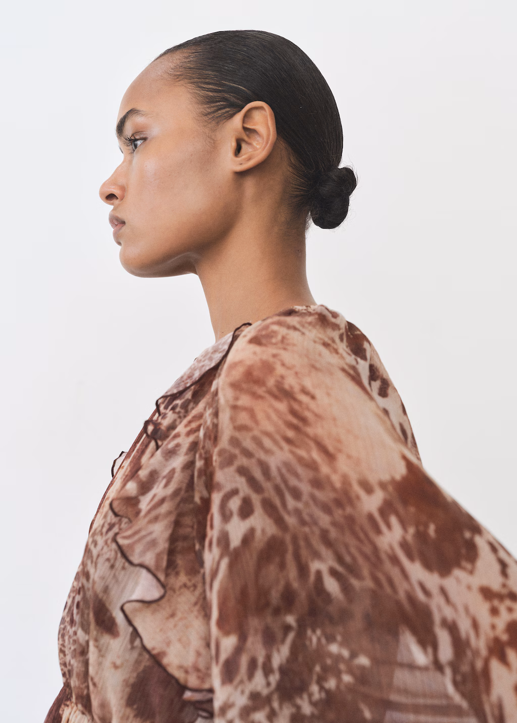 Vestido corto estampado volantes - Brown