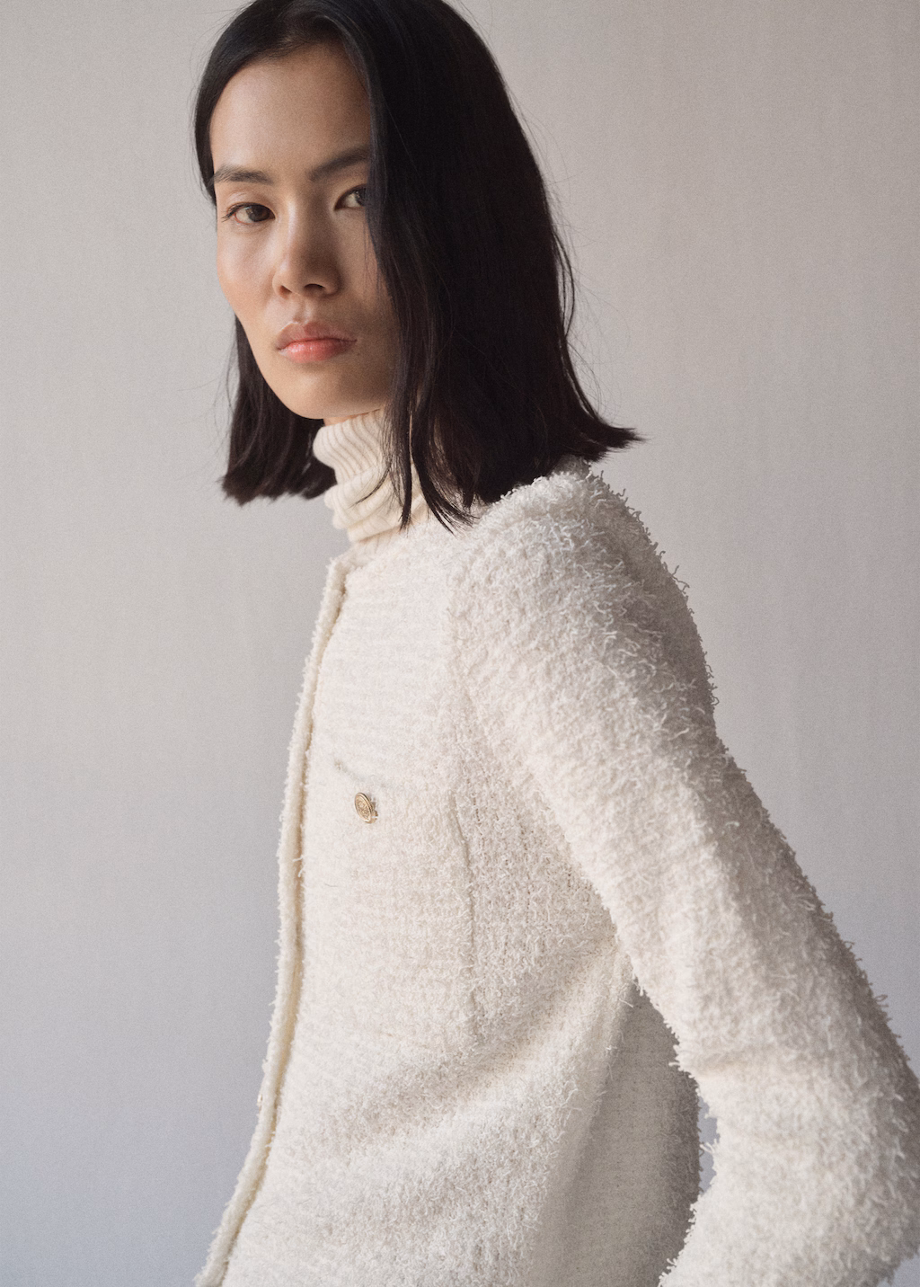 Tweed jacket with jewel buttons - Ecru
