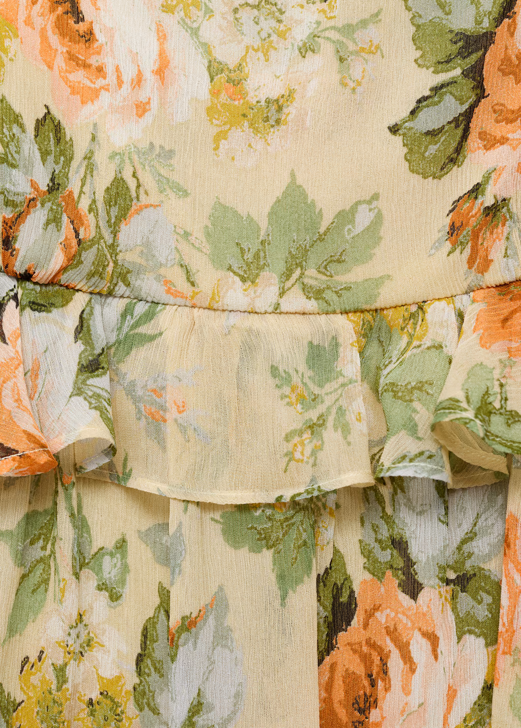 Short floral dress with ruffle detail - Ecru