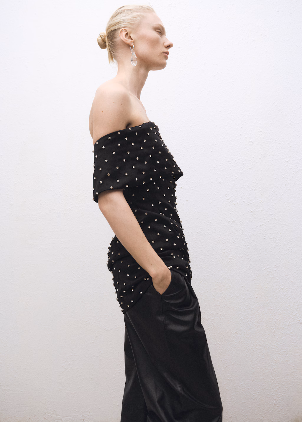 Strapless dress with shiny details - Black