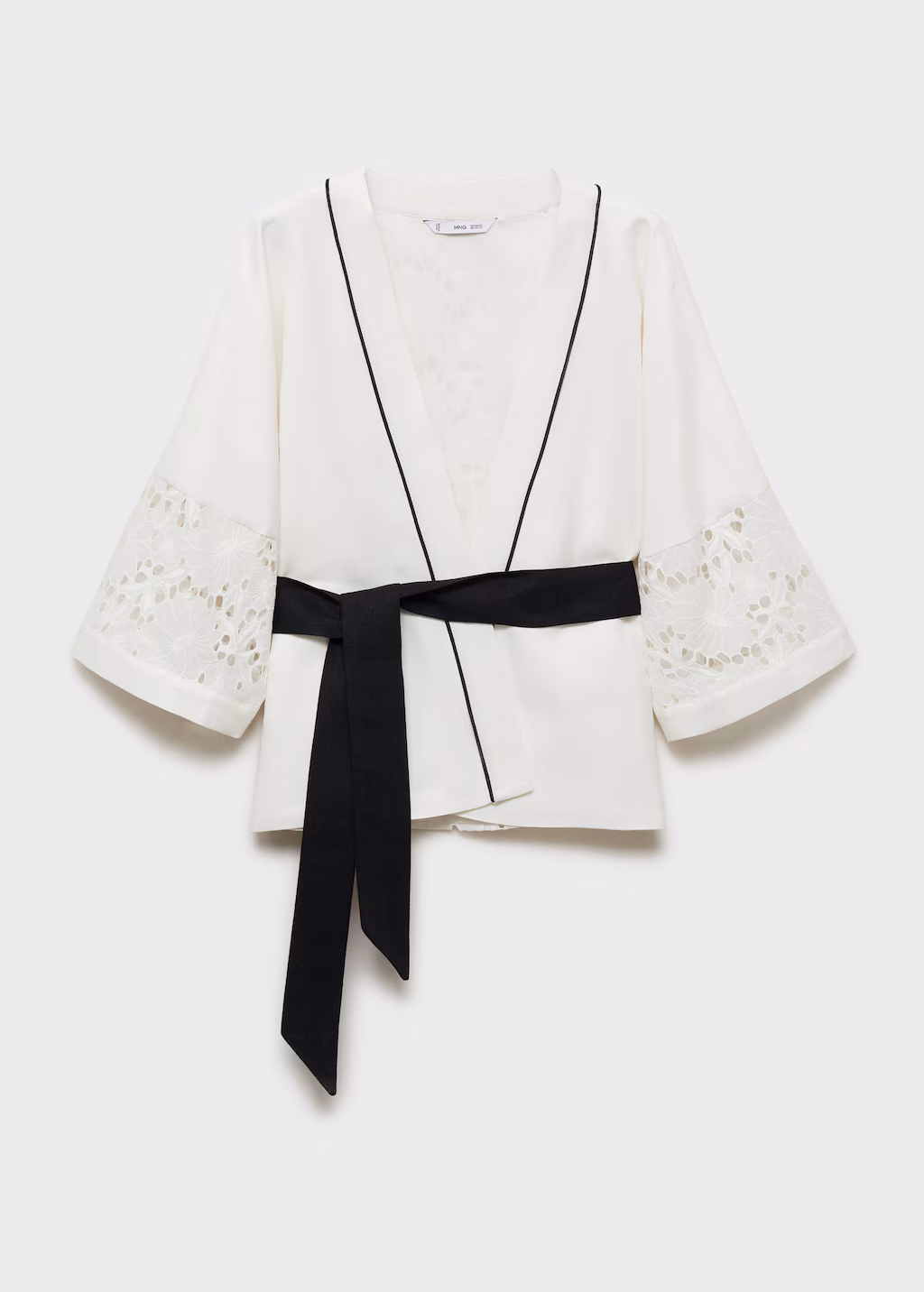 Linen-blend caftan with openwork details - White