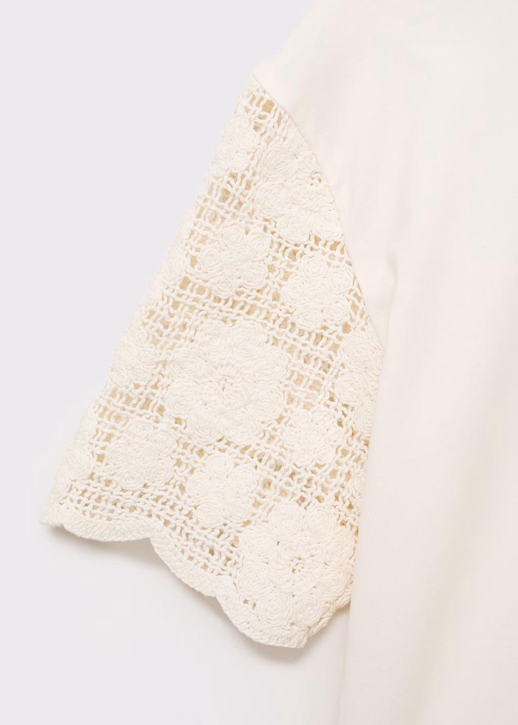 Crochet sleeve cotton t-shirt - White