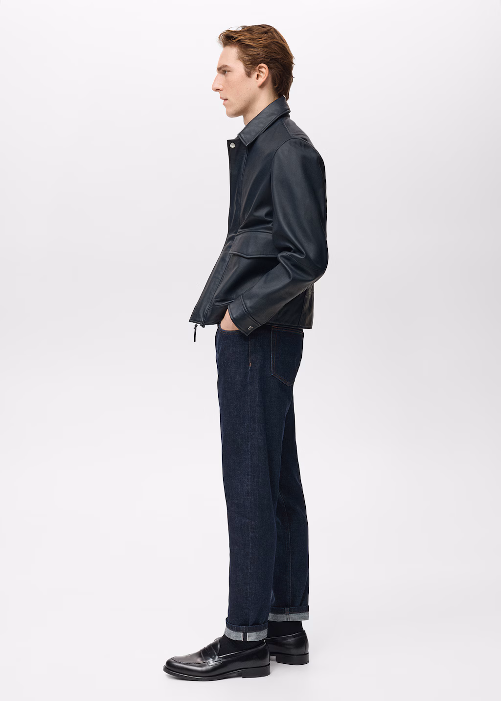 Nappa leather jacket with pockets - Night Blue