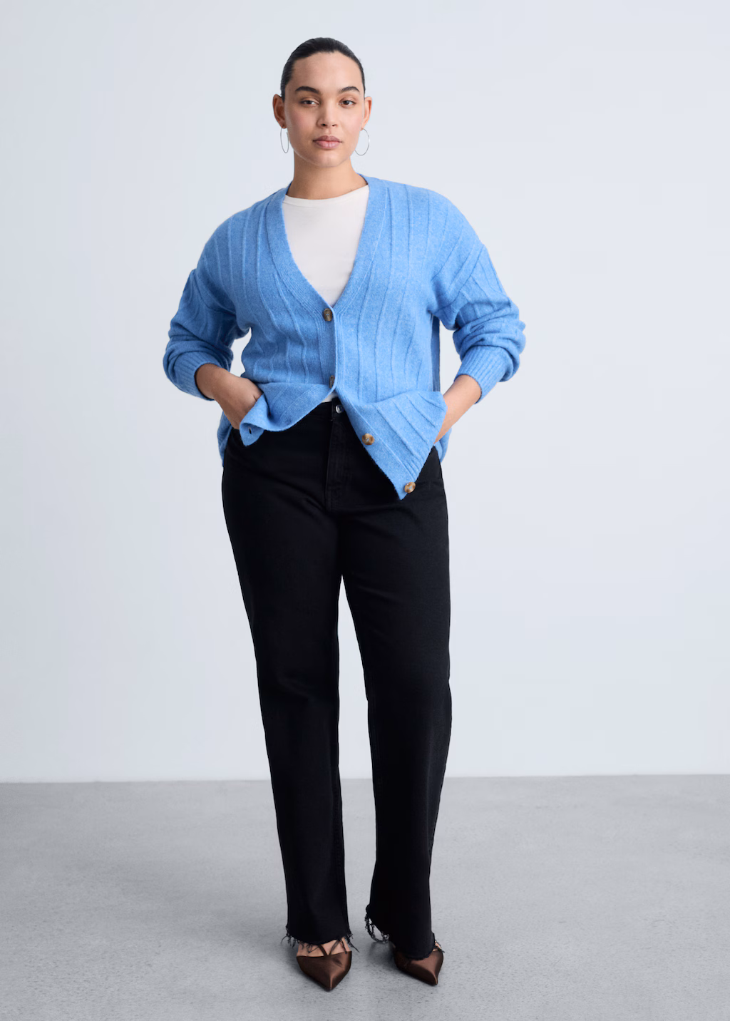 Buttoned long cardigan - Ecru