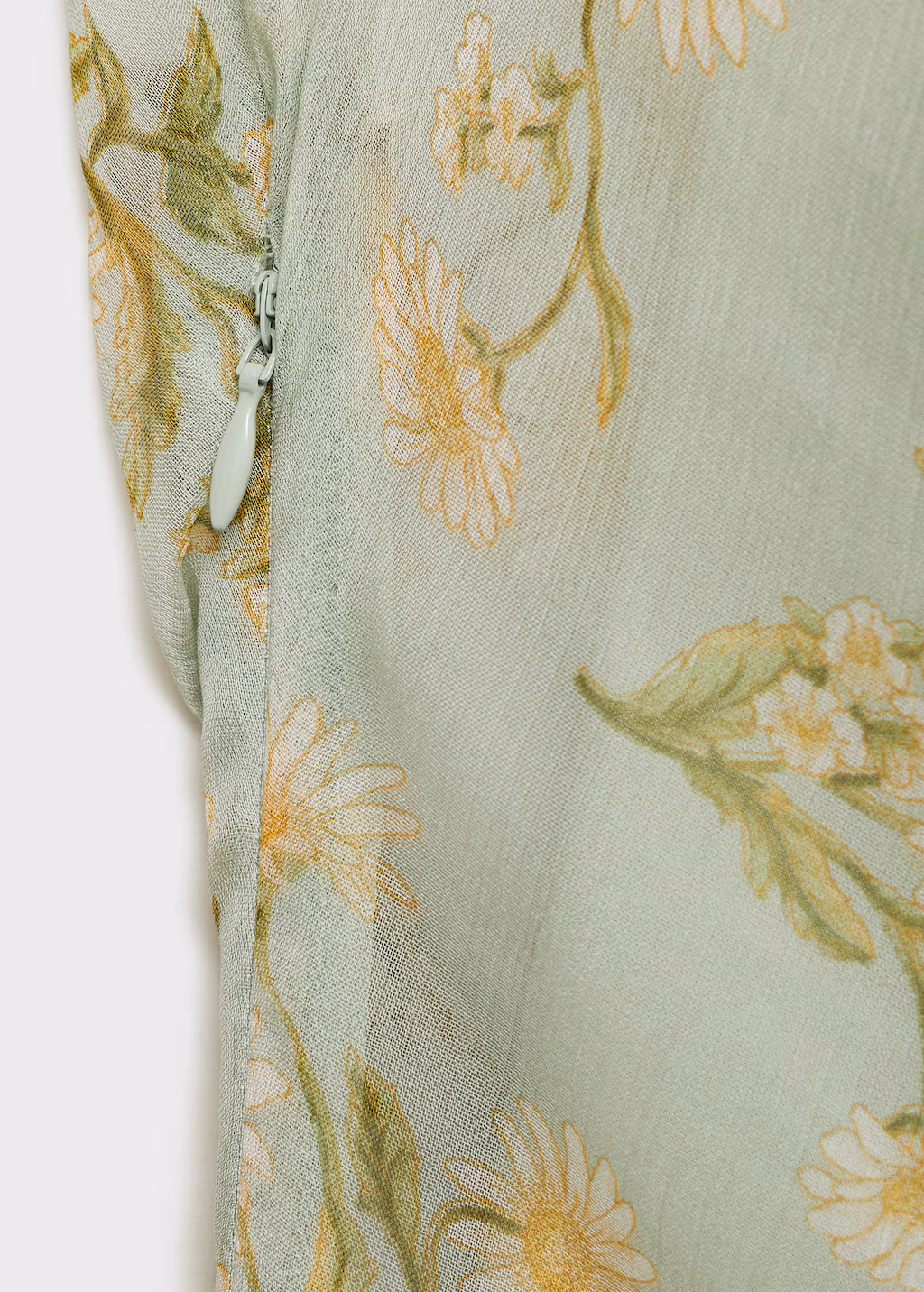 Semi-transparent draped floral dress - Pastel Green
