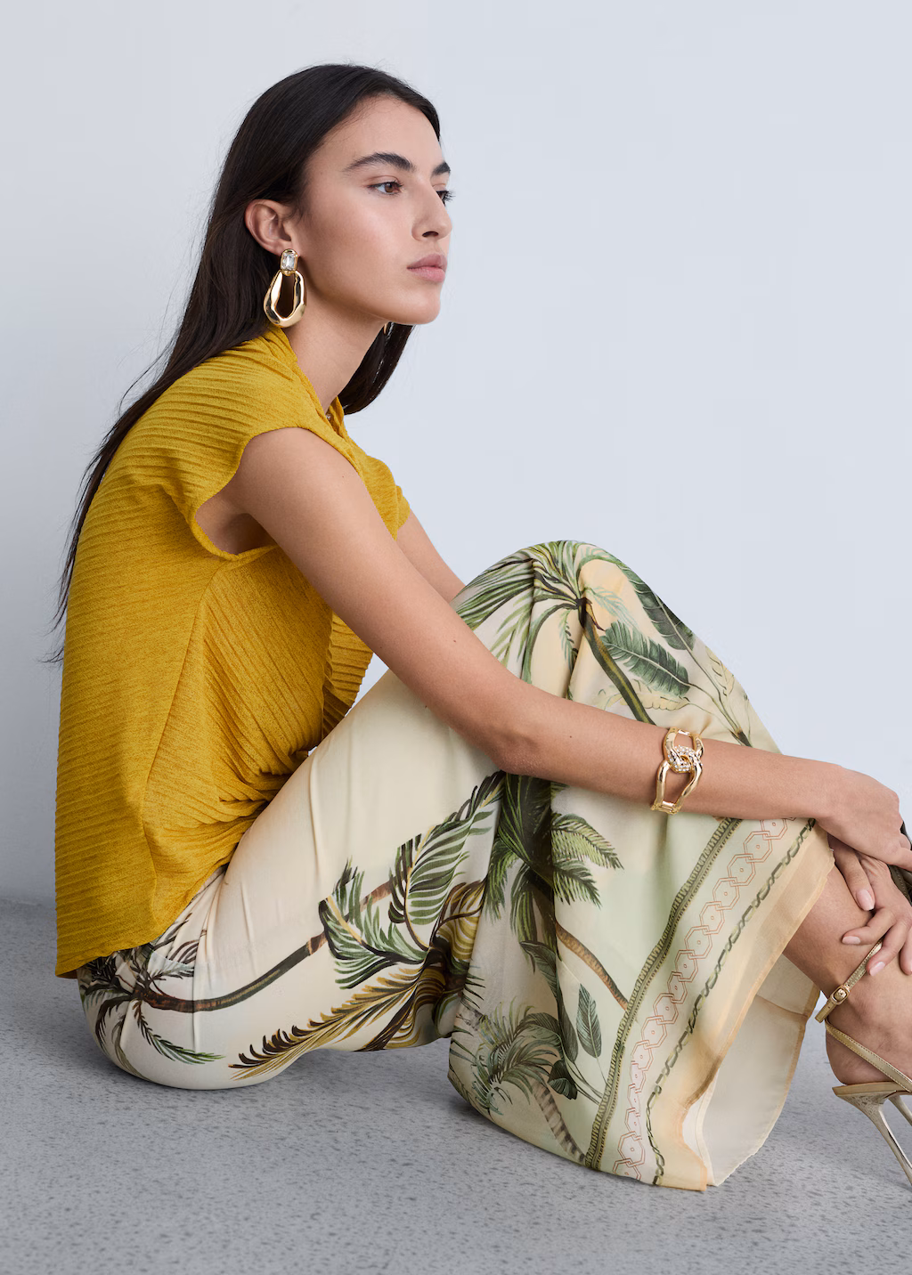 Tropical-print straight skirt - Ecru