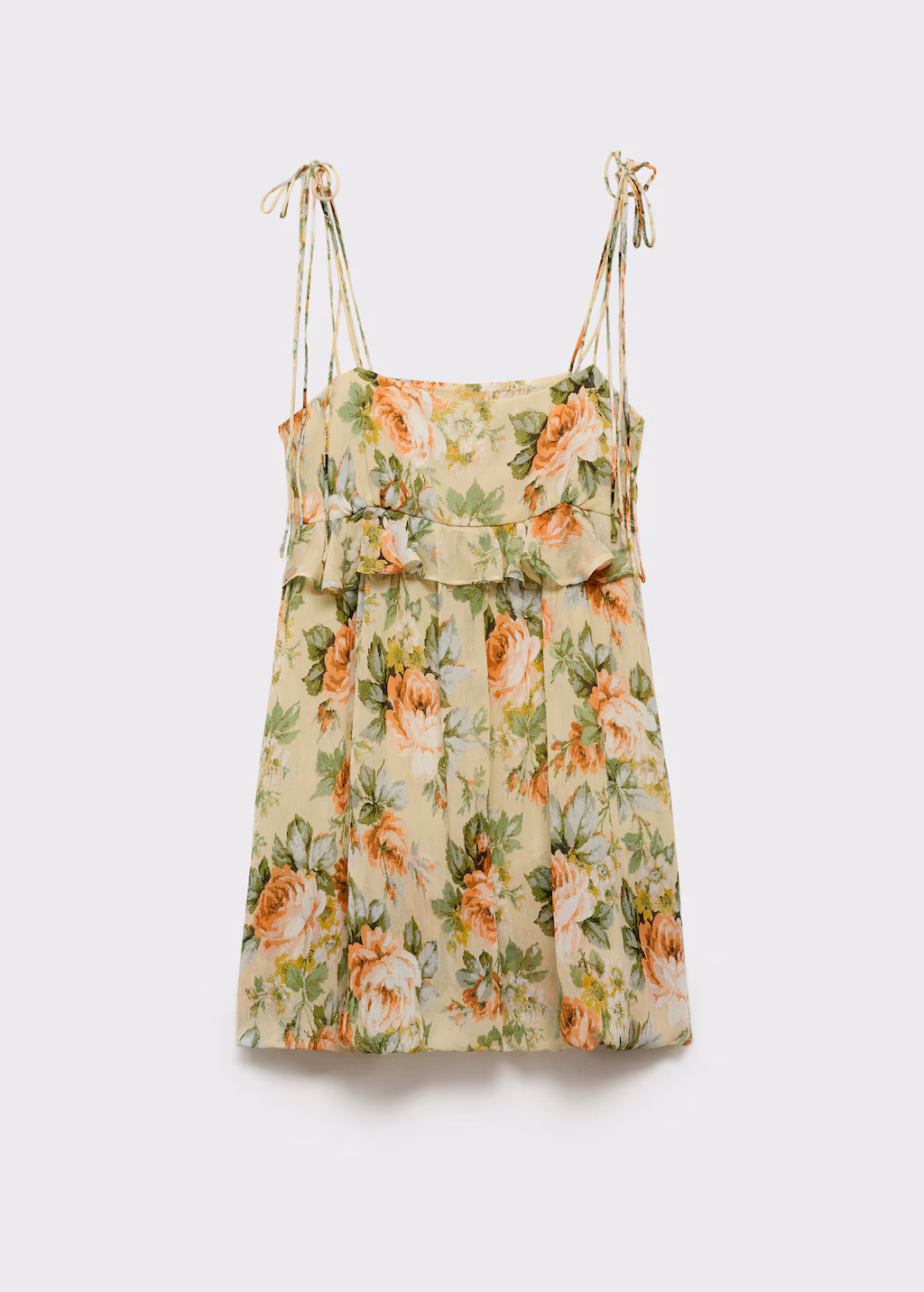 Short floral dress with ruffle detail - Ecru