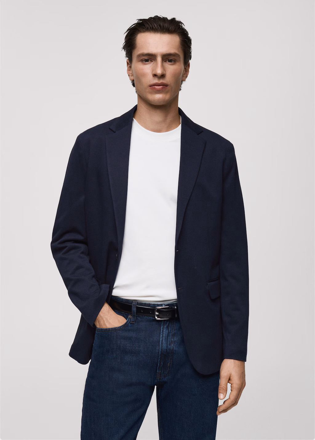 Slim fit cotton blazer - Sky Blue