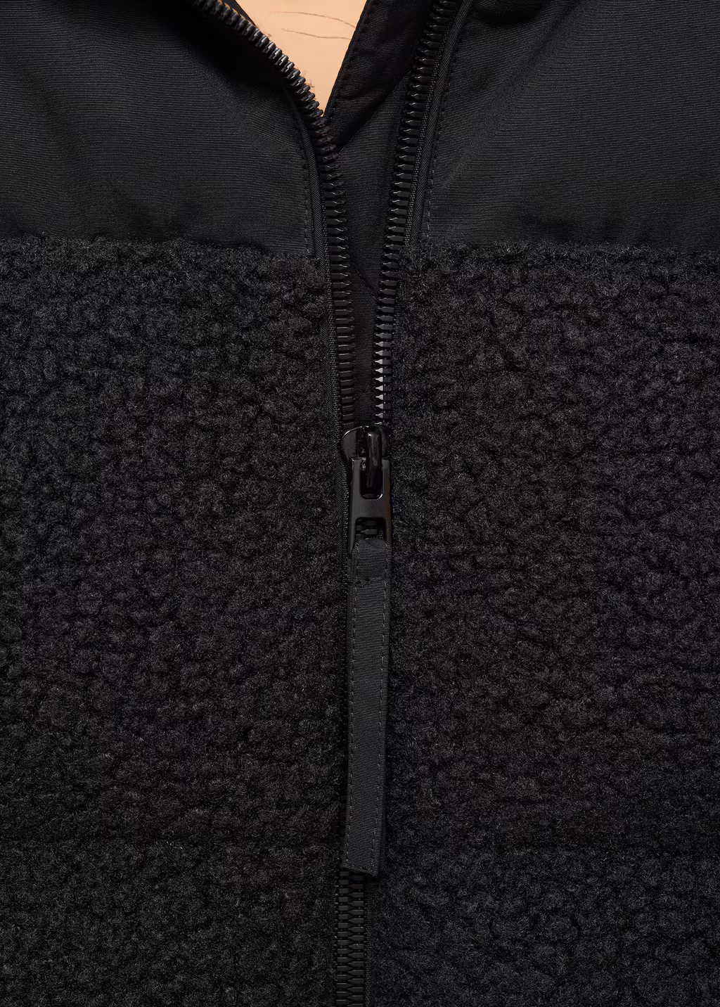 Padded anorak with bouclé panels - Black
