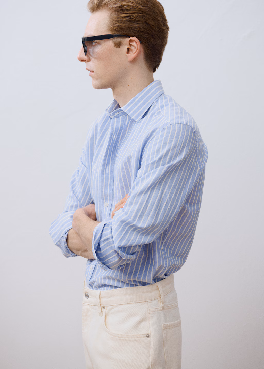 Striped cotton linen shirt - Blue
