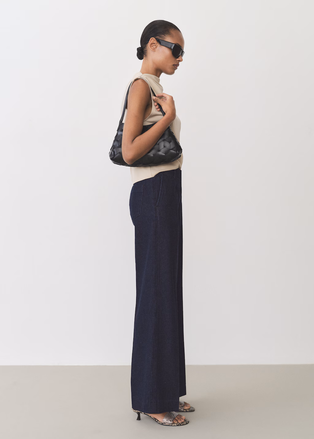 High-waisted wideleg cotton trousers - Ecru