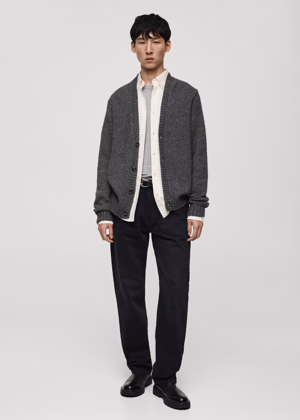 Knitted wool blend cardigan - Medium Heather Grey