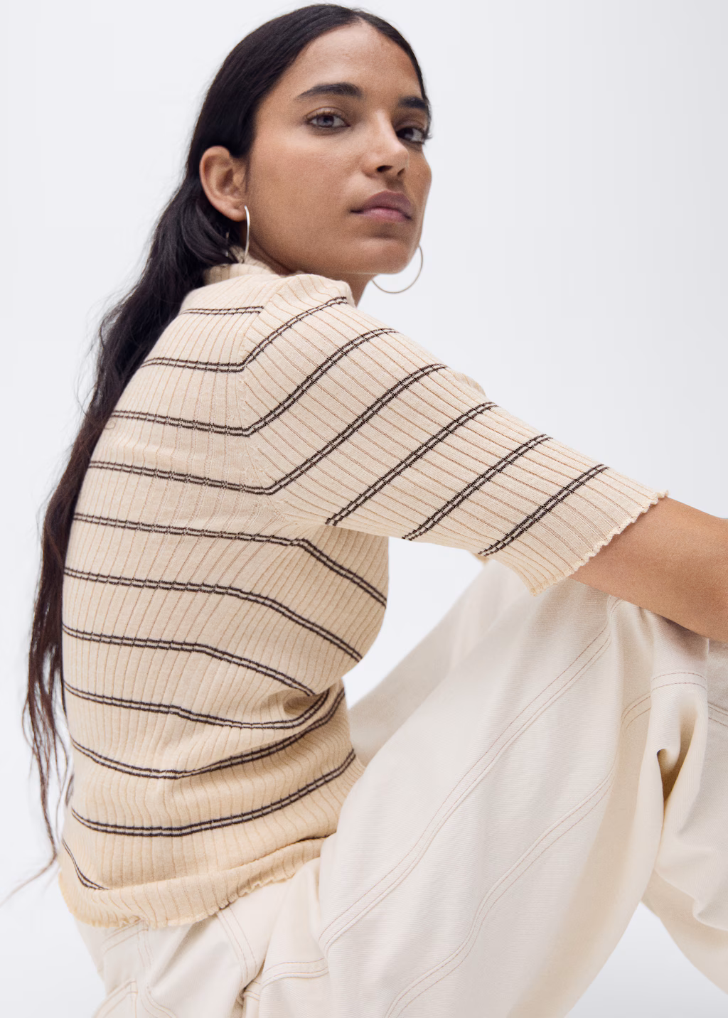 Rib-knit sweater with perkins neck - Medium Brown