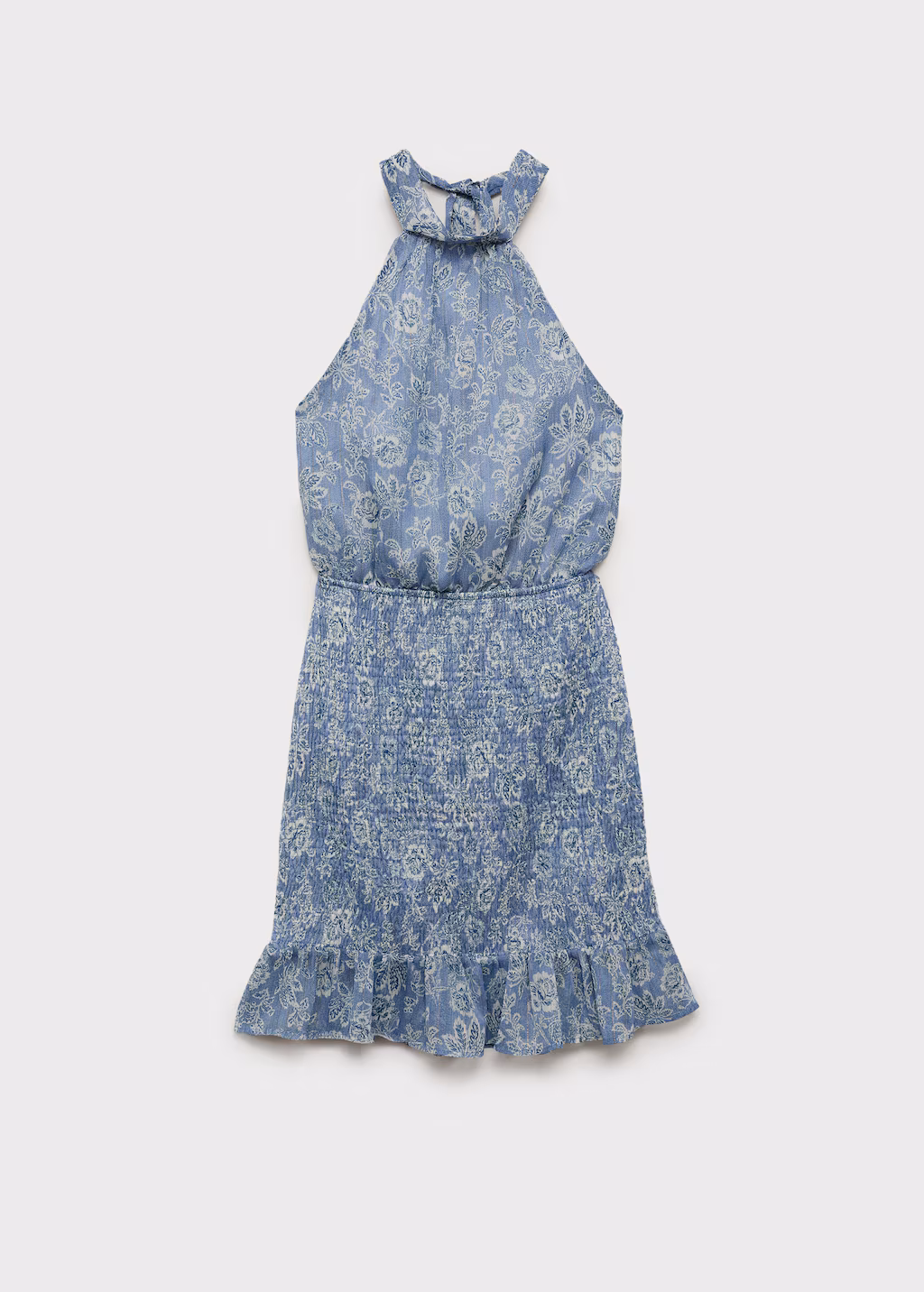 Halter-neck printed dress - Sky Blue
