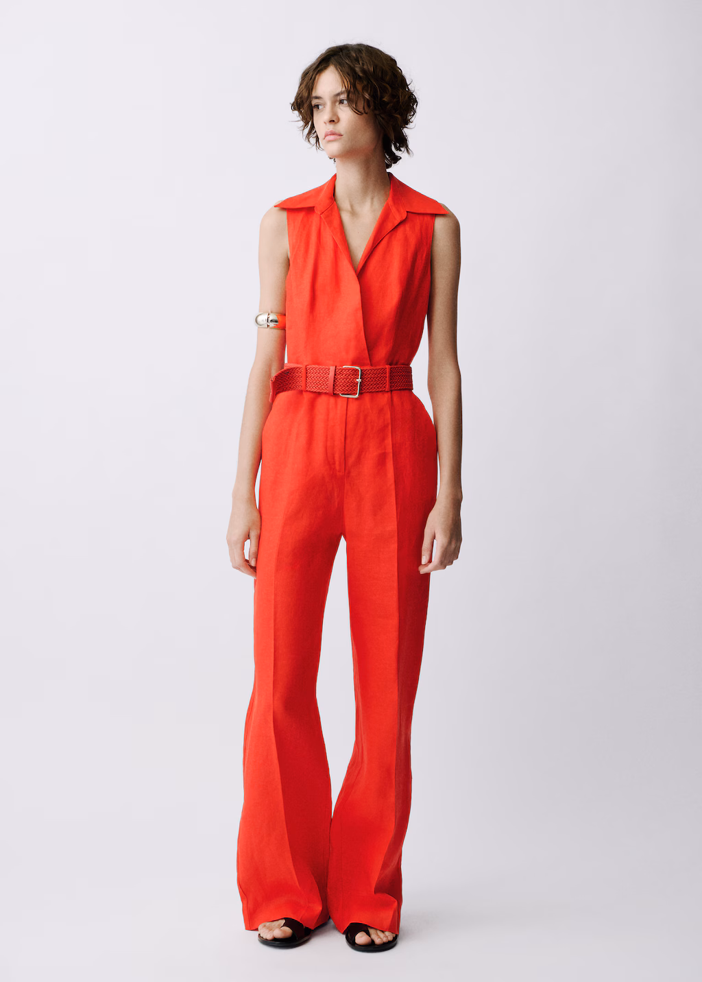 Shirt jumpsuit with belt - Red