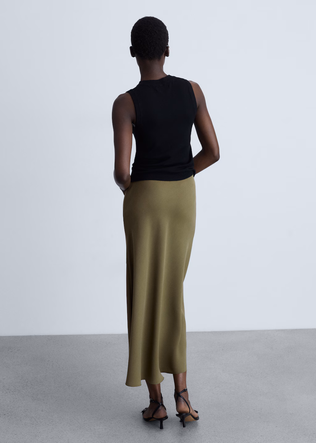 Midi satin skirt - Beige