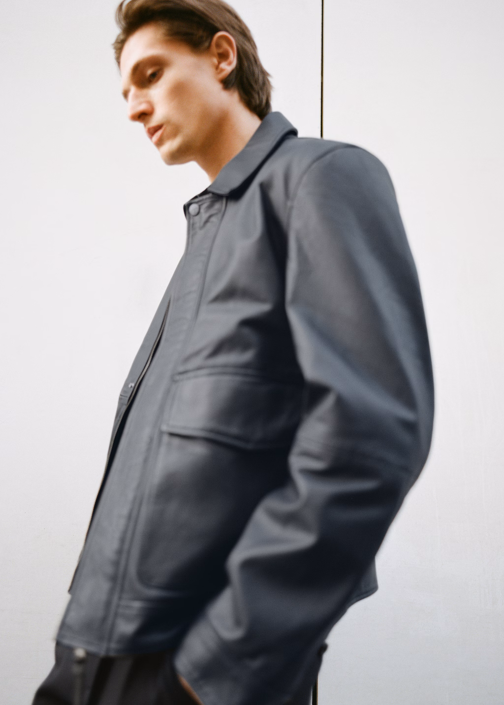 Nappa leather jacket with pockets - Night Blue