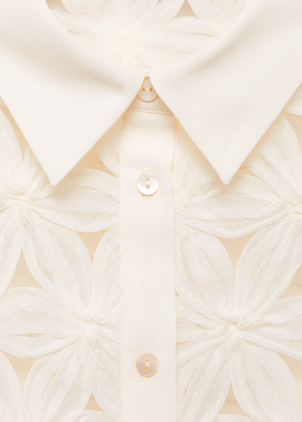 Openwork floral textured shirt - Ecru