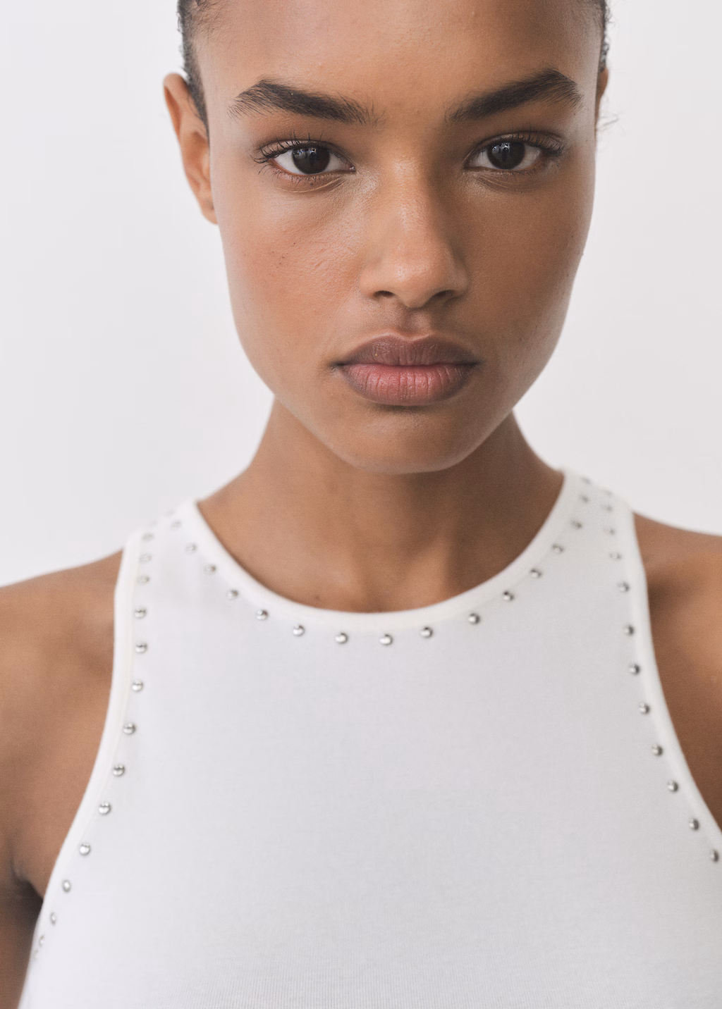 Cotton top with stud detail - White