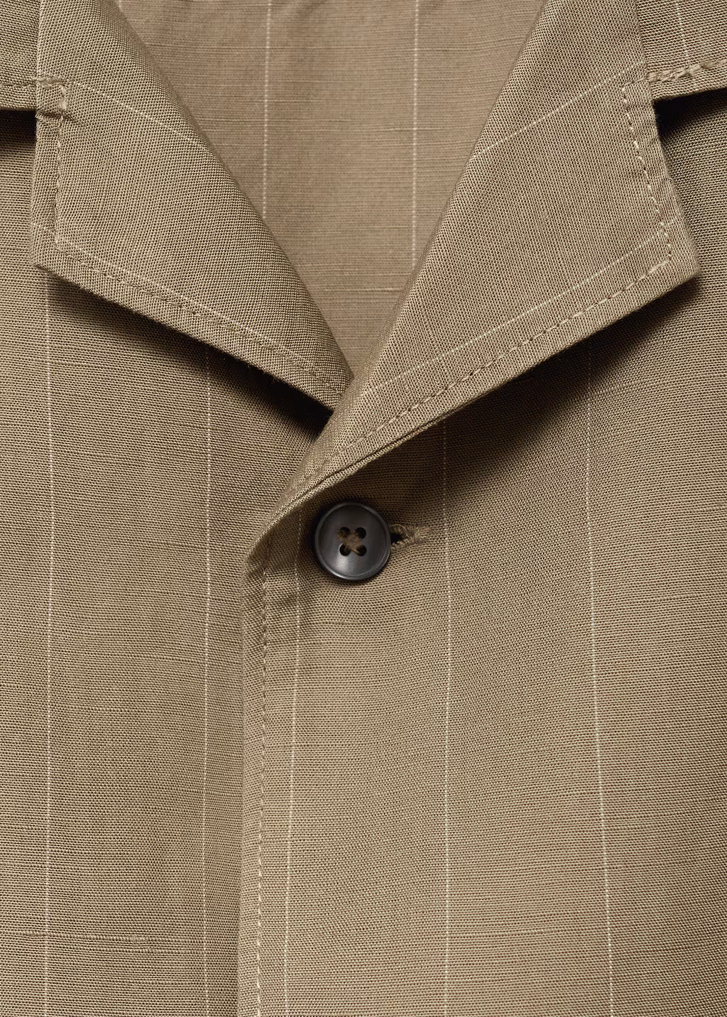 Pinstripe linen bowling overshirt - Khaki