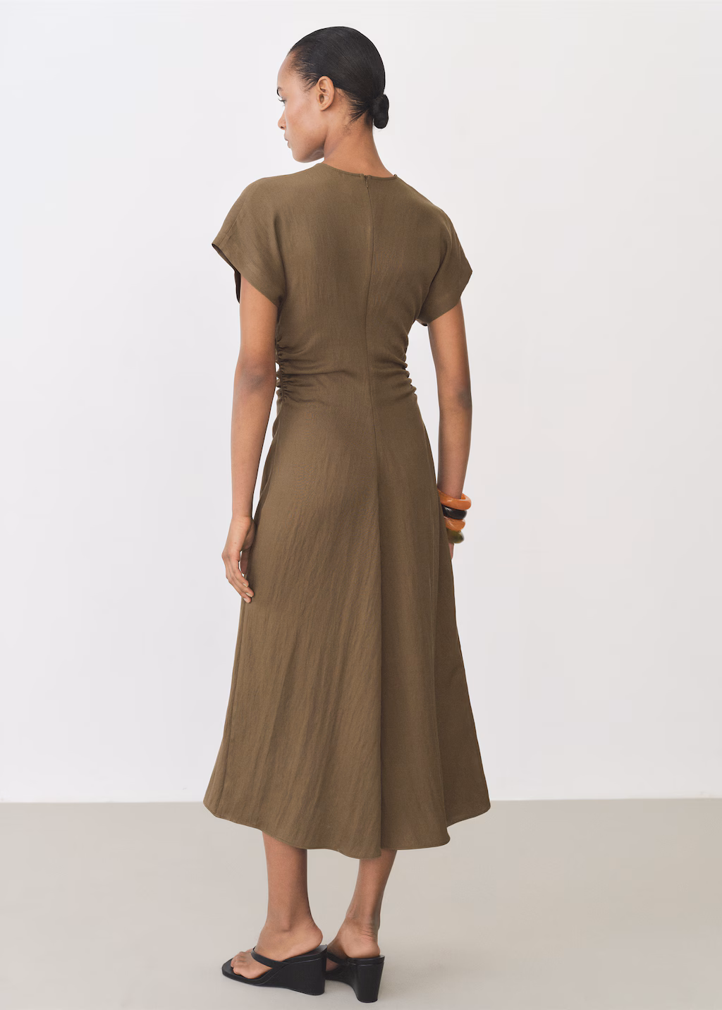 Lyocell-blend dress with draped details - Medium Brown