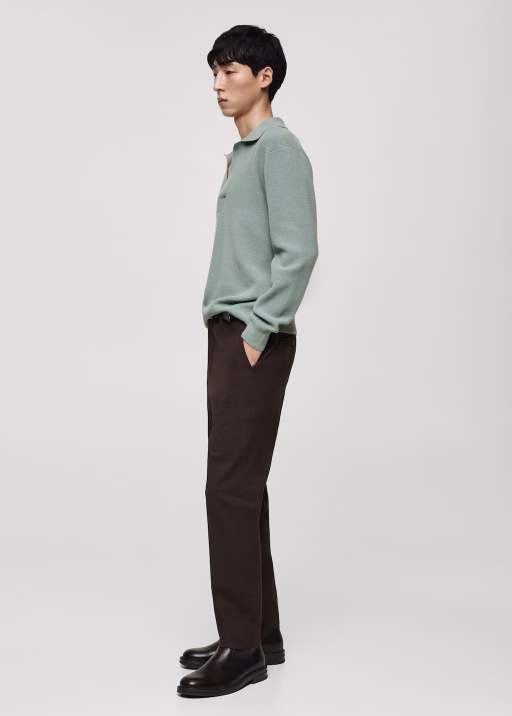 Knitted wool blend polo sweater - Dark Navy